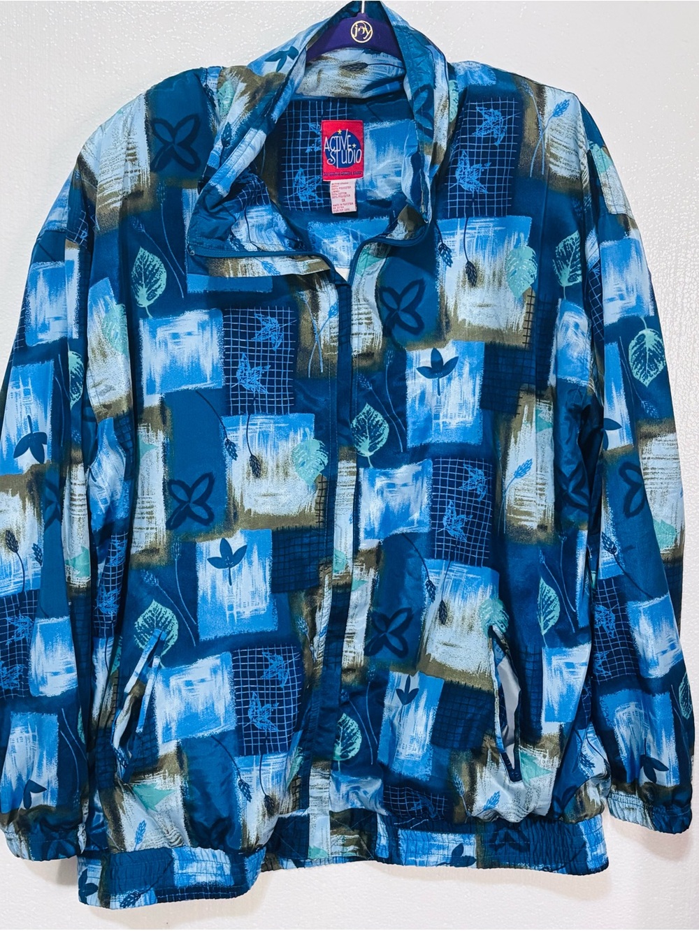 VTG Windbreaker Jacket Women's 1X Abstract Leaf Print 90s Retro Grandma Core